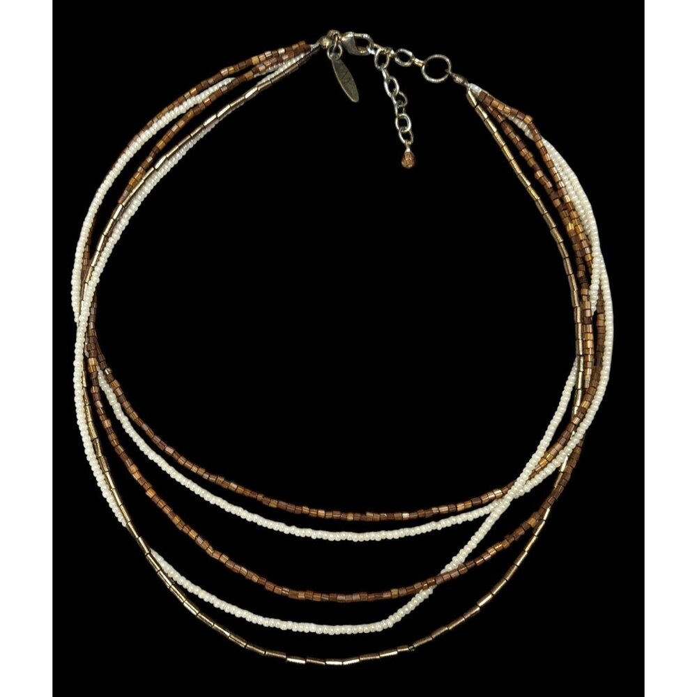 NY Earthy Glass Beaded Brown And White Layered Necklace